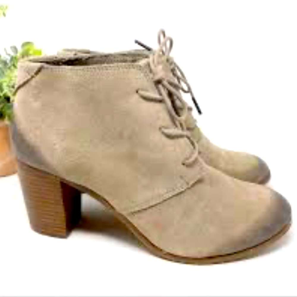 Toms Womens Size 8 Desert Taupe Lunata Burnished Suede Wool Lace-up Bootie new